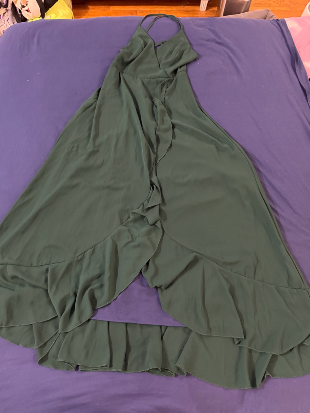Emerald Green Spaghetti Strap Wrap Dress - Picture 5 of 5